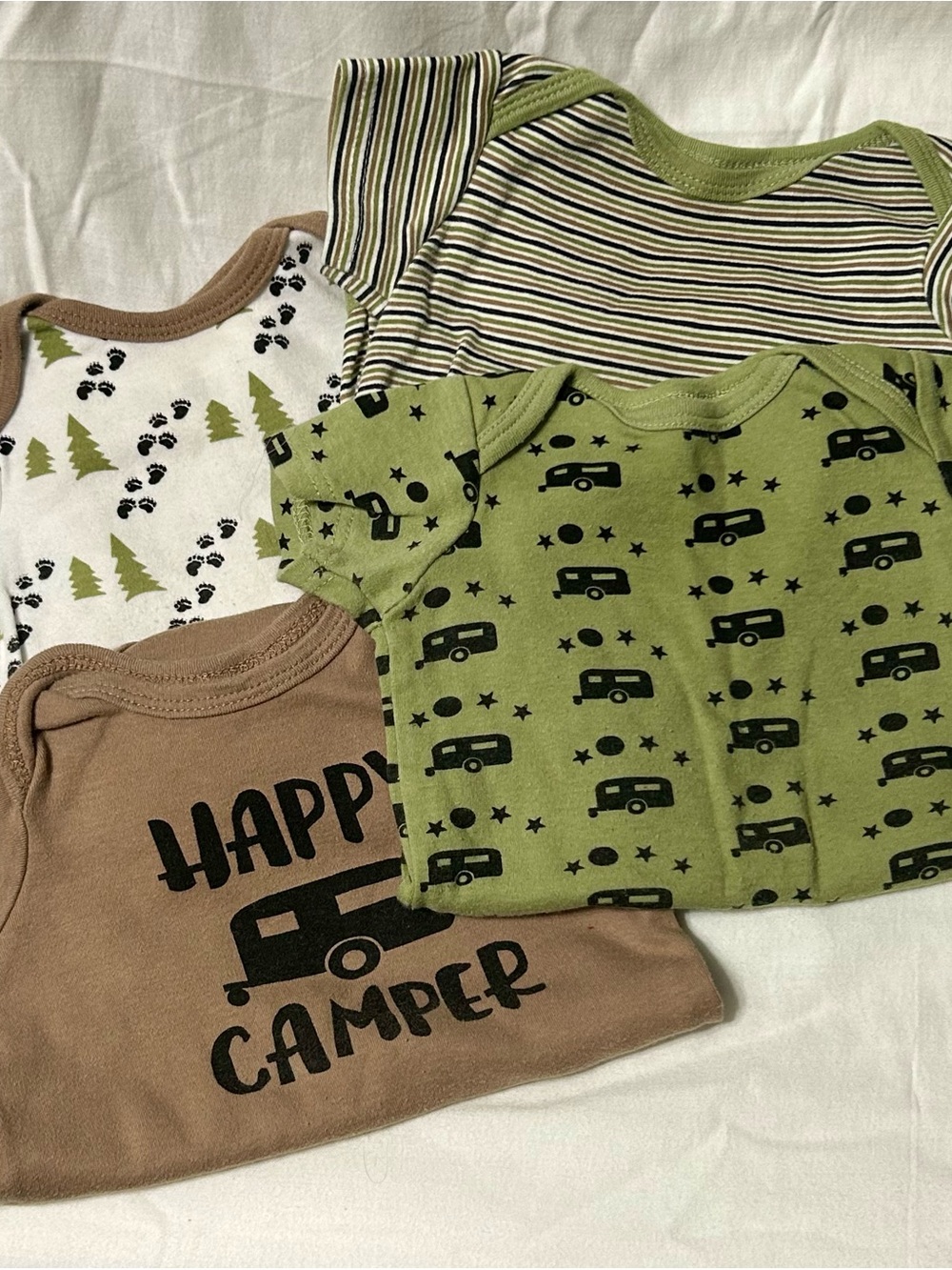 9-12 Month Baby Bodysuit Set - Green & Brown Camper Prints 4 Pieces